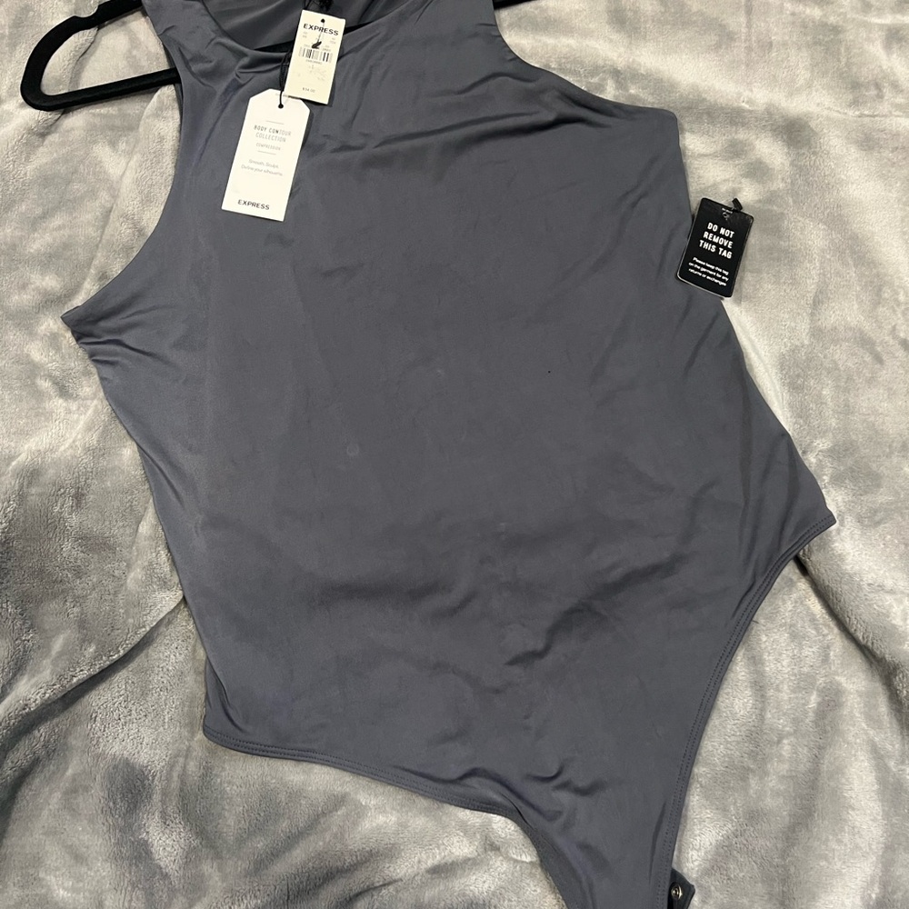 Express Gray Asymmetrical Sleeveless Bodysuit